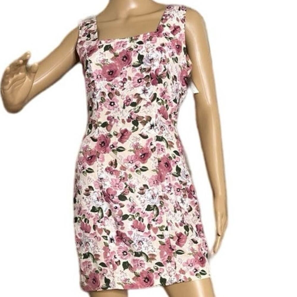 Vintage 90s Pink Floral Sheath Dress Womens Small